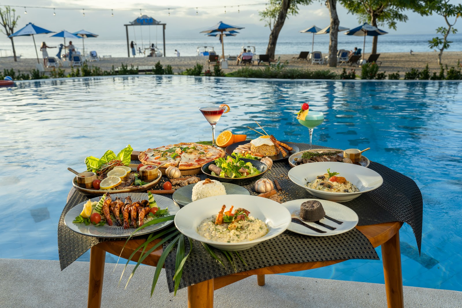 Food platter served by the pool